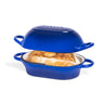 Dark blue enamelled cast iron bread loaf pan with lid