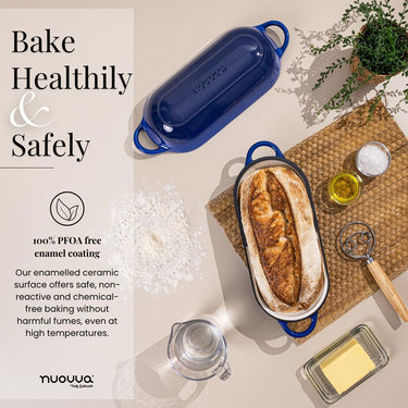 Bake healthily & safely with nuovva cast iron bread loaf pan with 100% PFOA free enemalled ceramic surface 
