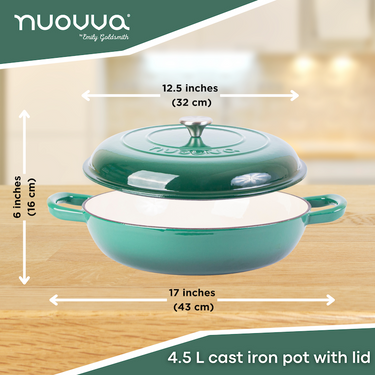 4.5L cast iron pot with lid. Shallow cast iron casserole dish 