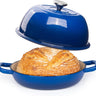 Nuovva dark blue cast iron bread pan with lid for home baked sourdough. 