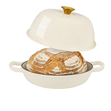 Nuovva cream cast iron bread pot with lid for easy home baked sourdough bread 