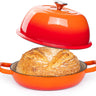 Nuovva cast iron bread pan with lid and metal knob for home baked sourdough. 