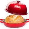 Nuovva red cast iron bread pan with lid for home baked sourdough bread