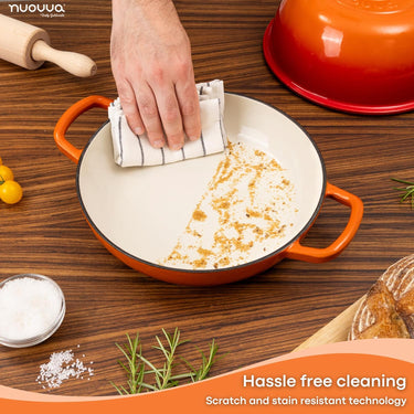 Nuovva cookware with hassle free cleaning and scratch and stain resistant technology. 