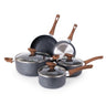 Granite cookware set with pots, pans and saucepans. 