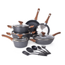 15pcs granite cookware set with glass lid and wooden handle. Kitchen utensil 