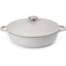 Grey shallow cast casserole pan with lid. 