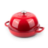 Red enamelled cast iron bread pot. Cookware with lid. 