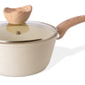 Cream saucepan with lid and wooden handle