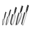 Nuovva set of 5 kitchen knives with protective sheath including a bread knife and paring knife. 