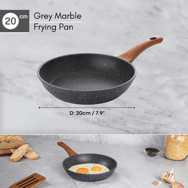 Grey marble frying pan with wooden handle 