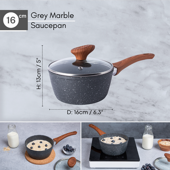 Marble NonStick Saucepan with Lid Electric, Gas & Induction Hobs