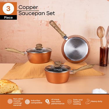 set of 3 copper induction saucepan set