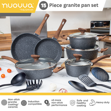 15 pcs granite pan set. Induction compatible cookware set 