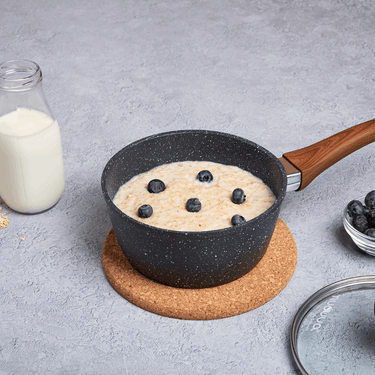 Induction saucepan with glass lid. Ceramic  cookware. 