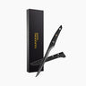 Nuovva Japanese boning knife with Damascus design, protective sheath and sleek gift box. 