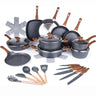 35pc Kitchen Cookware and utensil set includes Casserole pots, Dutch Ovens, Saucepans, Crepe Pan, heat protectors, frying pans, utensil set and kitchen knives. 