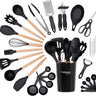Black silicone kitchen utensil with holder, spatula and hooks