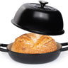 Nuovva black bread pan with lid. Cast iron pot with handles, lid and silver knob.