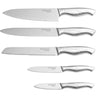 Nuovva stainless Steel 5 piece knife set including a chefs knife, slicing knife, bread knife, utility knife and paring knife