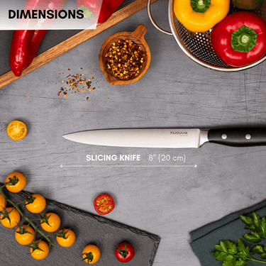 Nuovva 8 inch slicing knife with stainless steel blade for precision slicing. 