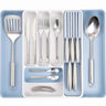 Blue and white Cutlery Drawer Organiser to keep kitchen cabinets tidy. 