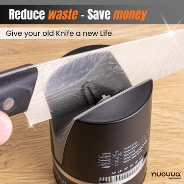 Reduce waste & save money with the nuovva compact adjustable kitchen knife sharpener to give you old knives a new life