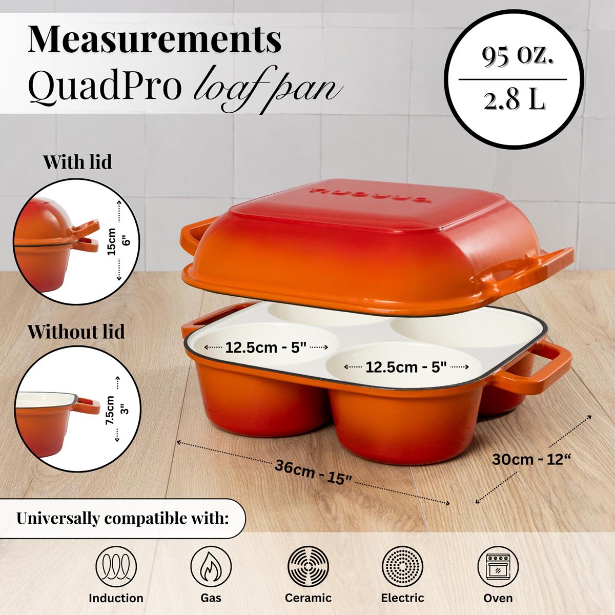 Orange Enameled Cast Iron QuadPro Bread Loaf Pot, 12.5cm, by Nuovva ...