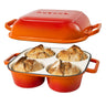 Orange enameled cast iron QuadPro bread pan with lid and 4 bread compartments for homebred sourdough