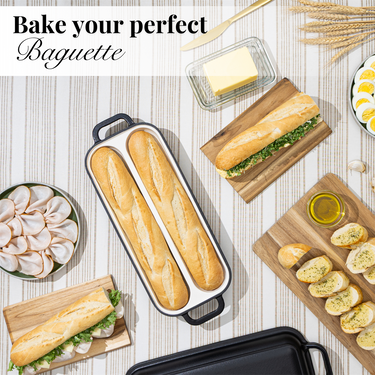 Enamelled Cast Iron Baguette Bread Pan with Lid – 2 Slots, Nuovva