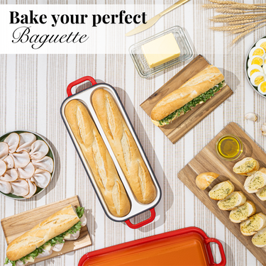 Enamelled Cast Iron Baguette Bread Pan with Lid – 2 Slots, Nuovva