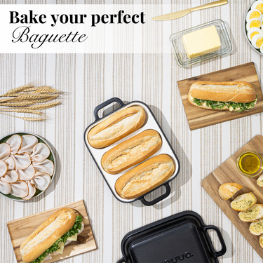 Enamelled Cast Iron Baguette Bread Pan with Lid –3 Slots, Nuovva