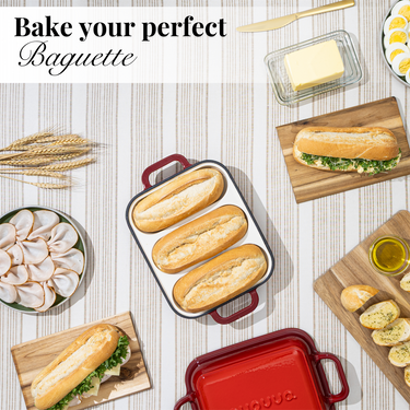 Enamelled Cast Iron Baguette Bread Pan with Lid –3 Slots, Nuovva