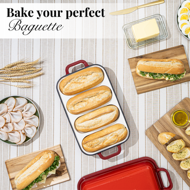 Enamelled Cast Iron Baguette Bread Pan with Lid – 4 Slots, Nuovva