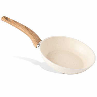 Cream frying pan with wooden handle
