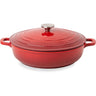 Red Shallow Cast Iron Casserole pan with lid from Nuovva 