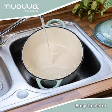 Easy to clean cast iron casserole pot with lid. Sea salt Dutch oven. 