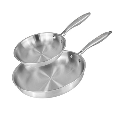 Two stainless steel frying pans