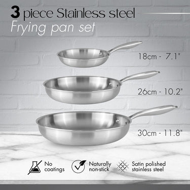 3pcs stainless steel frying pan set with alternate sizes