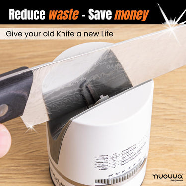 Hands-Free Kitchen Knife Sharpener with Suction Base in White, by Nuovva