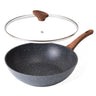 Non-stick wok pan for induction with glass lid and detachable handle. 