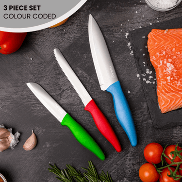 3 piece colour coded kitchen knife set 