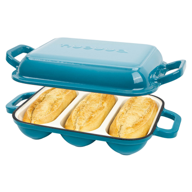 Enamelled Cast Iron Baguette Bread Pan with Lid –3 Slots, Nuovva