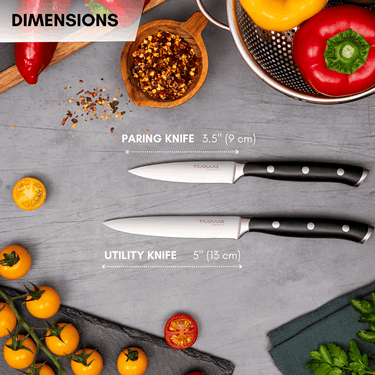 Nuovva paring knife and utility knife set for kitchen cutting. 