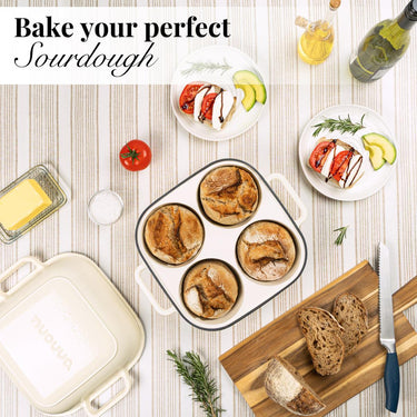 Enamelled Cream Cast Iron QuadPro Bread Loaf Pot, Nuovva