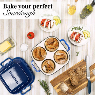 Enamelled Blue Cast Iron QuadPro Bread Loaf Pot, Nuovva