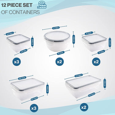 Set of 12 airtight containers with lids. 