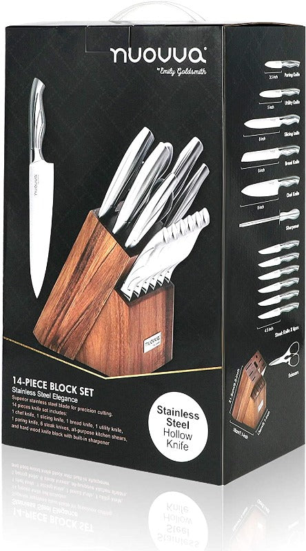 Knife Set, 14-Piece German Steel Kitchen Knife Block Sets with Built-in  Sharpener, Rotating Block