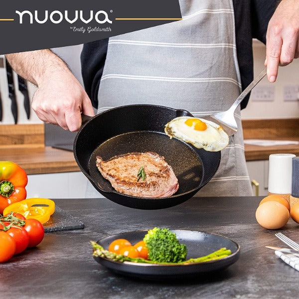 nuovva Pre-Seasoned Cast Iron Skillet Frying Pans Oven Safe Cookware for  Indoor & Outdoor Use - Grill, StoveTop, Black (3-Piece Chef Set 6-Inch  15cm