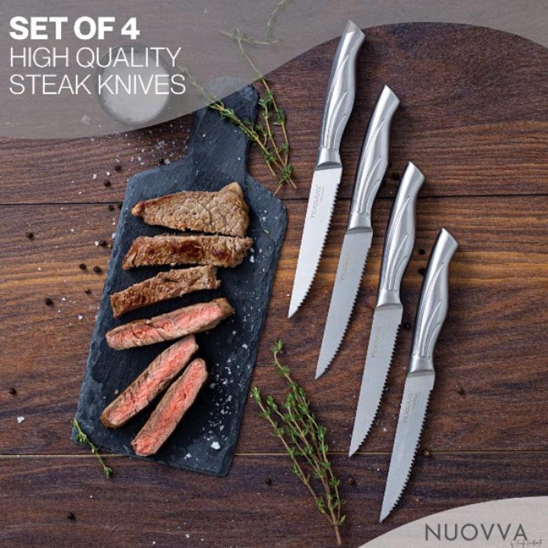 isheTao Steak Knives, Steak Knife Set of 6, 4.5 inches Steak Knife,  Dishwasher Safe High Carbon Stainless Steel Steak Knife, Silver